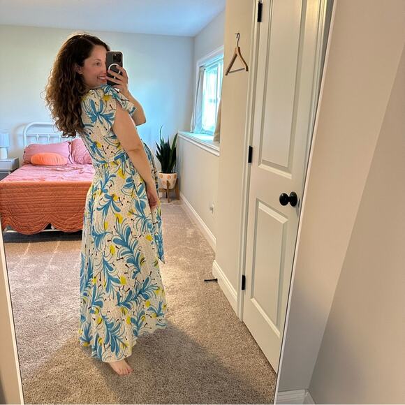 Tuckernuck Soler Yellow Blue Linen Floral Maxi Dress XS/S - Picture 5 of 16